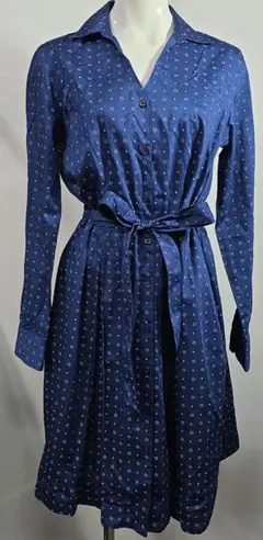 BROOKS BROTHERS 青 花柄長袖ワンピース 美品 Aライン y67