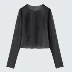 UNIQLO プリンセスタムタム ドットメッシュクロップドtシャツ 黒