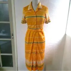 昭和レトロ古着ヴィンテージワンピース 鎖柄チェーン&ボーダー柄