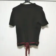 【美品】JUDY　ジュディ 半袖ブラウンニットリボン付　毛100％のサムネイル