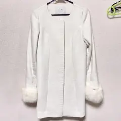 ノーカラーコート　リアルフォックスファー　ホワイト　セシルマクビー