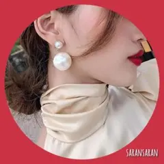 血色パール 存在感 大振り ピアス シンプル ゴールド 【ギフトボックス】