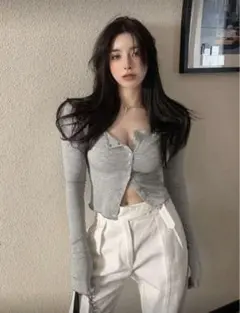 バイカラー カーディガン