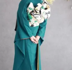 値下げ可能！山本寛斎ビリヤードグリーン　成人式振袖　　振袖セット