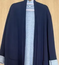 無印良品 ロングカーディガン M-L ネイビー 綿混 ストレッチ 裏地グレー