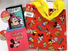 レトロミッキーグッズ3種類セット★マチ付きトートとフラットポーチ2個ディズニー