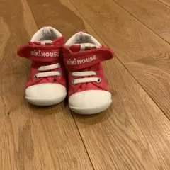 ミキハウス ロゴ キャンバス セカンドベビーシューズ アカ 15