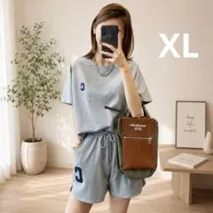 セットアップ　ルームウェア半袖　ショートパンツ　韓国　シンプル グレー XL