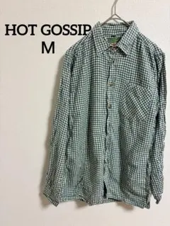 ヴィンテージ風 HOT GOSSIP ギンガムチェックシャツ 緑 164 M相当