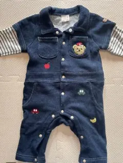 ネイビー ストライプロンパース 70