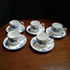 青い花柄 ナルミデミタスカップ 5個セット