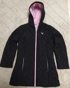 PUMA プーマ キルティングジャケット フード付 L ブラック ピンク