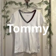 TOMMY HILFIGER ホワイト Vネック Tシャツ L/G