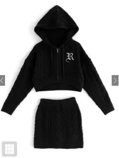 ★GRL★ケーブル編みニットパーカー×ミニスカートセットアップ★BLACK★新品