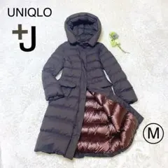【M】UNIQLO+J　ウルトラライトダウン　フーデットコート　ロングコート　紫