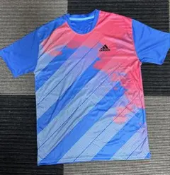 adidas ストライプ Tシャツ 青/ピンク
