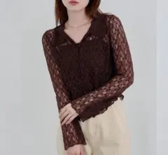 kastane 衿付きレースプルオーバー ブラウン Mのサムネイル