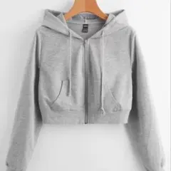 SHEIN グレー クロップドパーカー