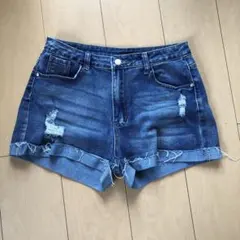 デニムブルー ダメージ加工ショートパンツSize:30 Shein