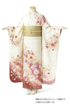 [美品] 単品　振袖　正絹　白練色　銀通し　高身長　牡丹　桜　成人式　結婚式