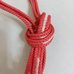 帯締め 正絹と金属糸 ピンクに近いくすんだオレンジ系と白と金属色 日本舞踊 B