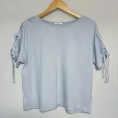 コルザ　袖リボン Tシャツ トップス　レディース L 春夏　かわいい　綿生地　青