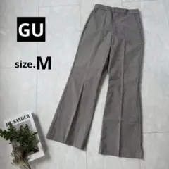 未使用【GUジーユー】チェックセンタープレスフレアパンツ・グレー系【M】