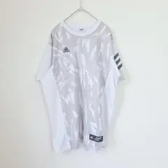 adidas アディダス スポーツ 半袖 吸汗速乾 白 グレー 幾何学模様