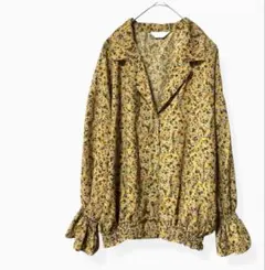 CECIL McBEE 花柄シャツブラウス　イエロー系　袖フリル　絞りウエスト