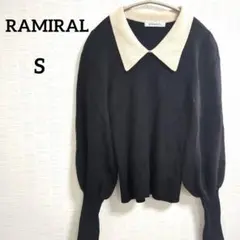RAMIRAL ブラック ベージュ 襟 ニット セーター S バルーン袖