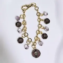 パープルフラワービーズ バッグチャーム ゴールドチェーン ハンドメイド