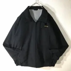 【個性派古着】日本製　長袖デザインブルゾン　変形襟　立ち襟　ファスナー式　黒LL