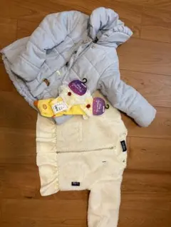 プティマイン水色中綿コート（110）イーストボーイ白ボアジャケットセット（90）