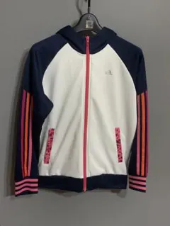adidas フード付きジャージ ホワイト/ネイビー/ピンク　サイズ160