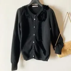 レッドヴァレンティノ＊上質ウール ベロアリボン クルーネックニットカーディガン