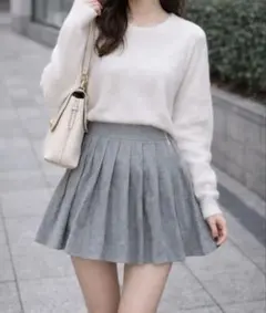 グレー プリーツミニスカート
