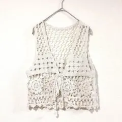 レトロガール（F）ニットビスチェ　クロシェ　ベスト かぎ針編み　重ね着