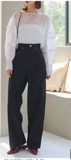 ブラック ワイドレッグデニム パンツＭサイズ