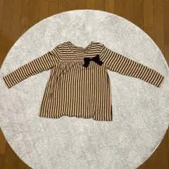 子供服 長袖カットソー ベージュ黒ストライプ 150cm