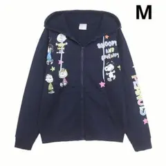 スヌーピー ジップアップ パーカー フーディ ネイビー M