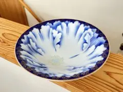 【中古品】深川製磁 鉢 ボウル 有田焼 染付 花柄 金彩のサムネイル