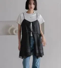 LOWRYSFARM 2WAYコットンレースミニワンピース　ブラック