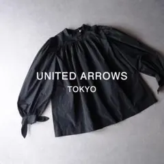 UNITED ARROWS レースボウタイブラウス 比翼 ネイビー リボンタイ 