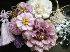 和装振袖袴成人式卒業式等に髪飾りセット　ホワイトと薄紫