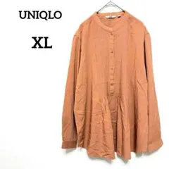 【UNIQLO】長袖ブラウス ピンク XL バンドカラー ゆったり ピンタック