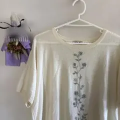 Samansa Mos2 ✽花柄刺繍 半袖ニット オフホワイト Fのサムネイル