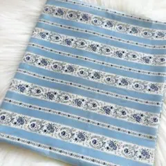 コットンこばやし／花柄ボーダー／ライトブルー ／ツイル生地