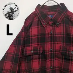 US古着 フランネルシャツ george レッド ブラック L