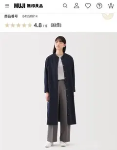 新品・無印良品　シワになりにくいブロードスタンドカラー長袖ワンピース　XS