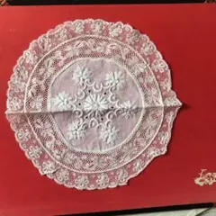 フランス製アンティーク刺繍円形テーブルクロス